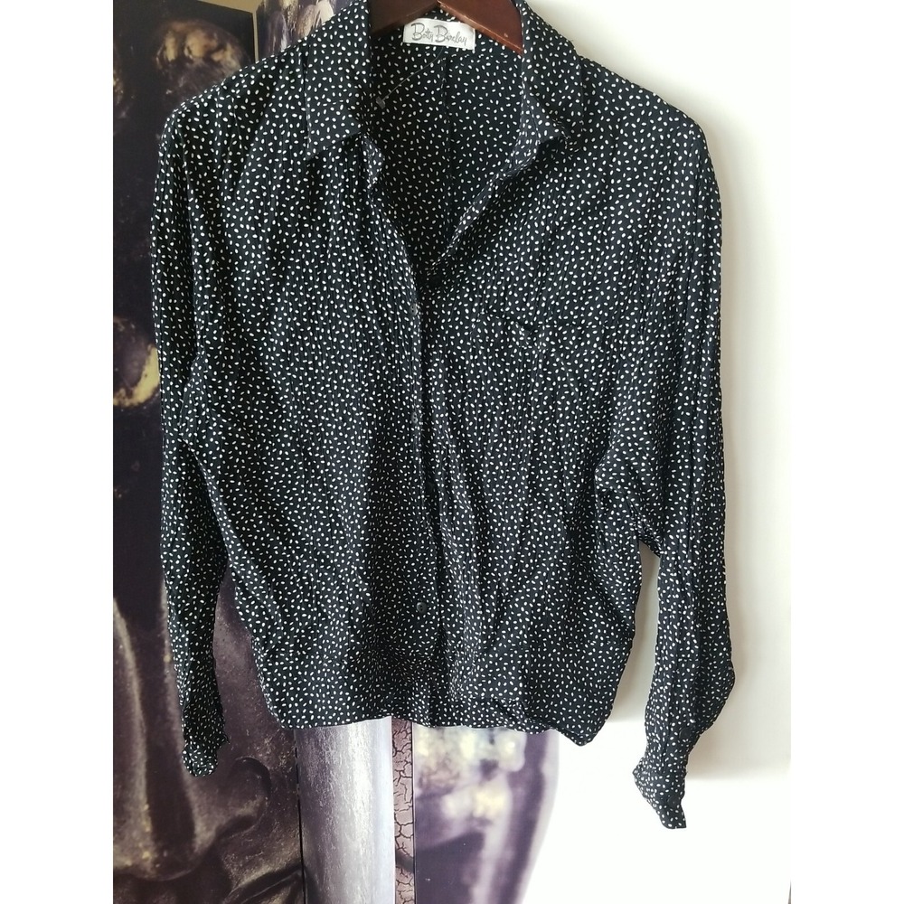 Betty Barclay Vintage Rayon Blouse Size 4? Womens Button Shirt 80's‎ Black White